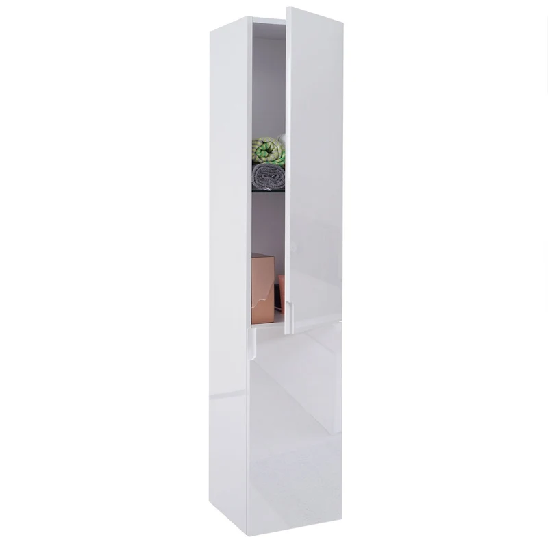 Armoire murale de salle de bain 150x30x30 cm finition brillante avec 2 portes verre blanc 04_0011298