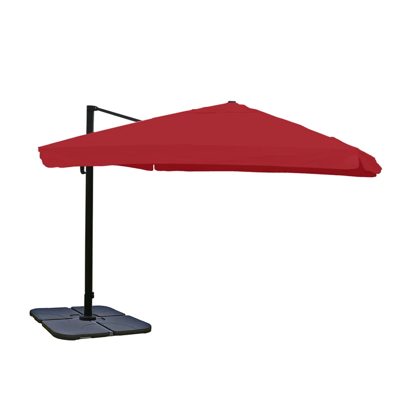 Parasol déporté professionnel orientable 360° inclinable 3x3 m diamètre 4,3 m avec pied croisillon et platine rotative inclus aluminium acier anthracite polyester bordeaux 04_0007926