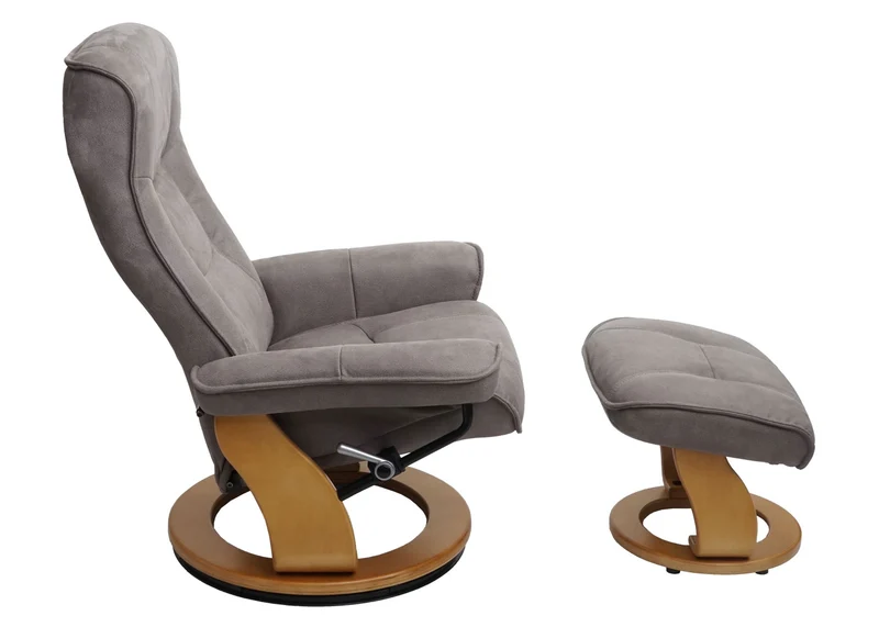 Fauteuil relax pivotant 360° avec repose pieds 105x86x82 cm tissu polyester gris clair bois naturel 04_0007831