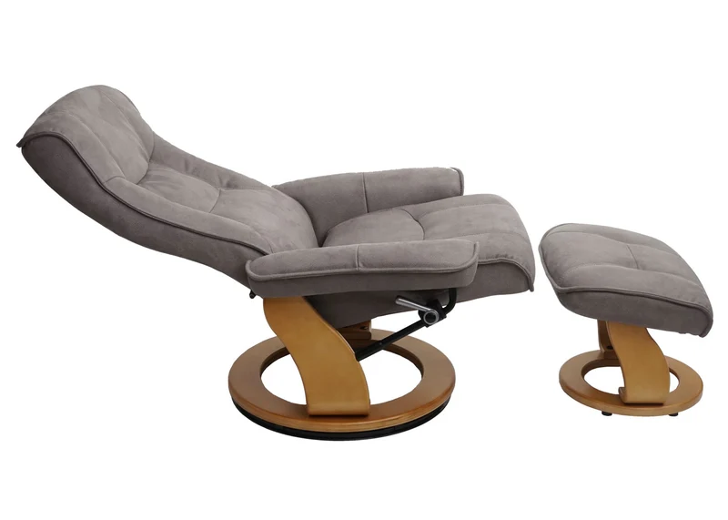 Fauteuil relax pivotant 360° avec repose pieds 105x86x82 cm tissu polyester gris clair bois naturel 04_0007831