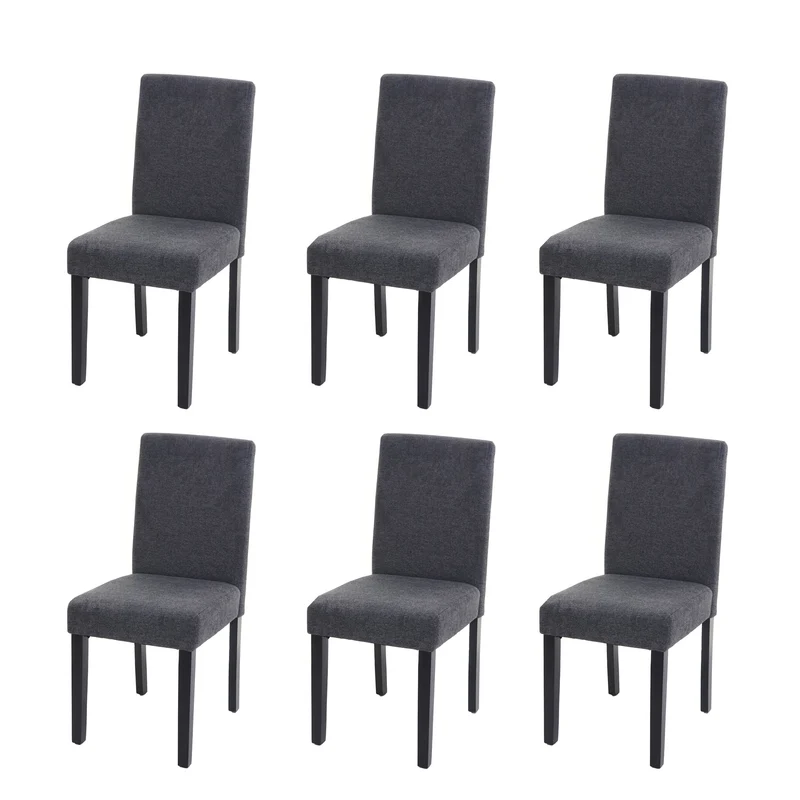 Lot de 6 chaises de salle à manger rembourrées 90x43x48 cm tissu polyester gris anthracite bois d’hévéa foncé 04_0007665