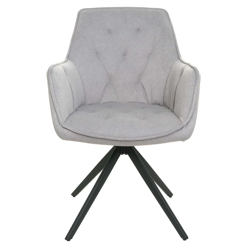 Lot de 6 chaises de salle à manger pivotantes 180° avec accoudoirs et retour automatique tissu polyester gris clair métal noir 04_0007750