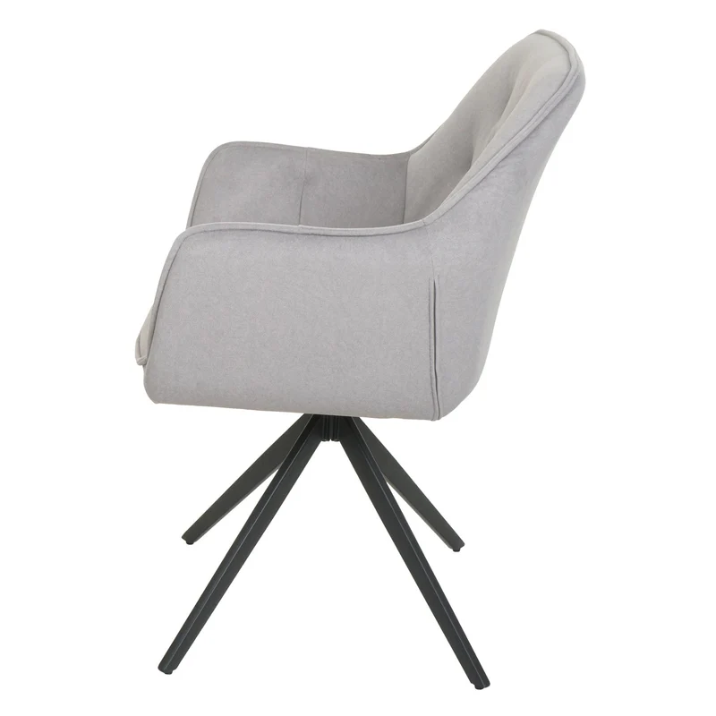 Lot de 6 chaises de salle à manger pivotantes 180° avec accoudoirs et retour automatique tissu polyester gris clair métal noir 04_0007750