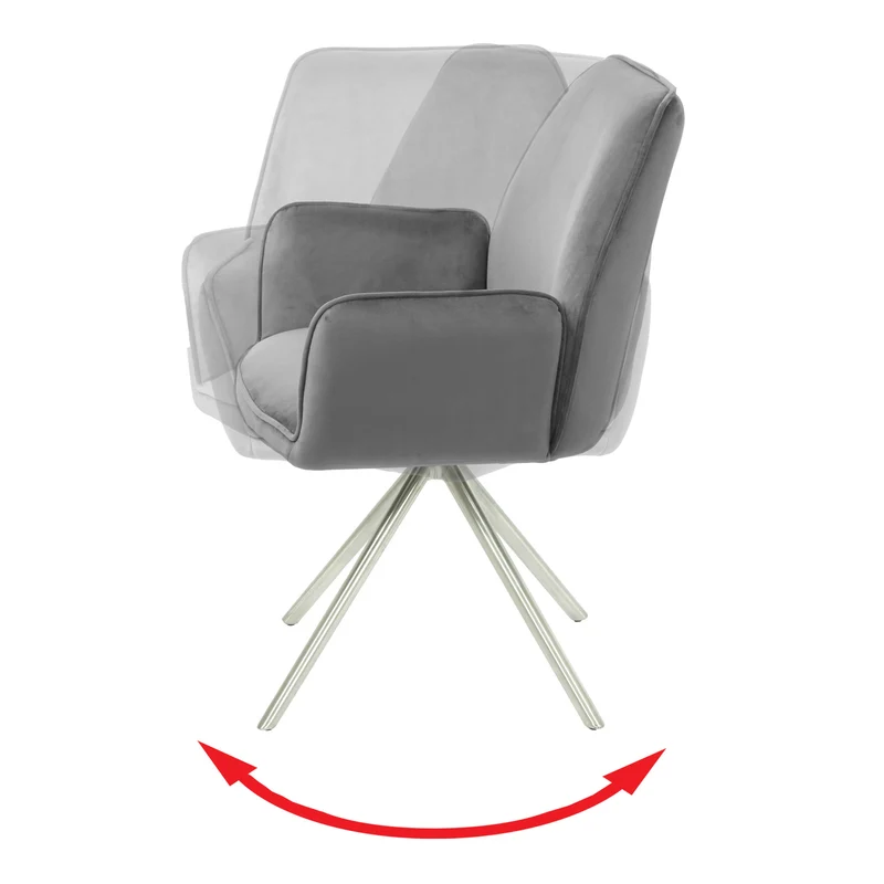 Lot de 6 chaises de salle à manger pivotantes avec accoudoirs retour automatique velours gris foncé acier inoxydable 04_0007628