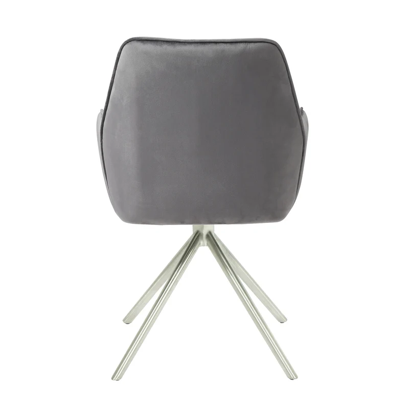 Lot de 6 chaises de salle à manger pivotantes avec accoudoirs retour automatique velours gris foncé acier inoxydable 04_0007628