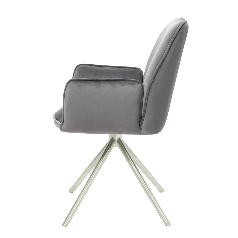 Lot de 6 chaises de salle à manger pivotantes avec accoudoirs retour automatique velours gris foncé acier inoxydable 04_0007628
