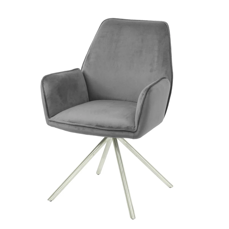 Lot de 6 chaises de salle à manger pivotantes avec accoudoirs retour automatique velours gris foncé acier inoxydable 04_0007628