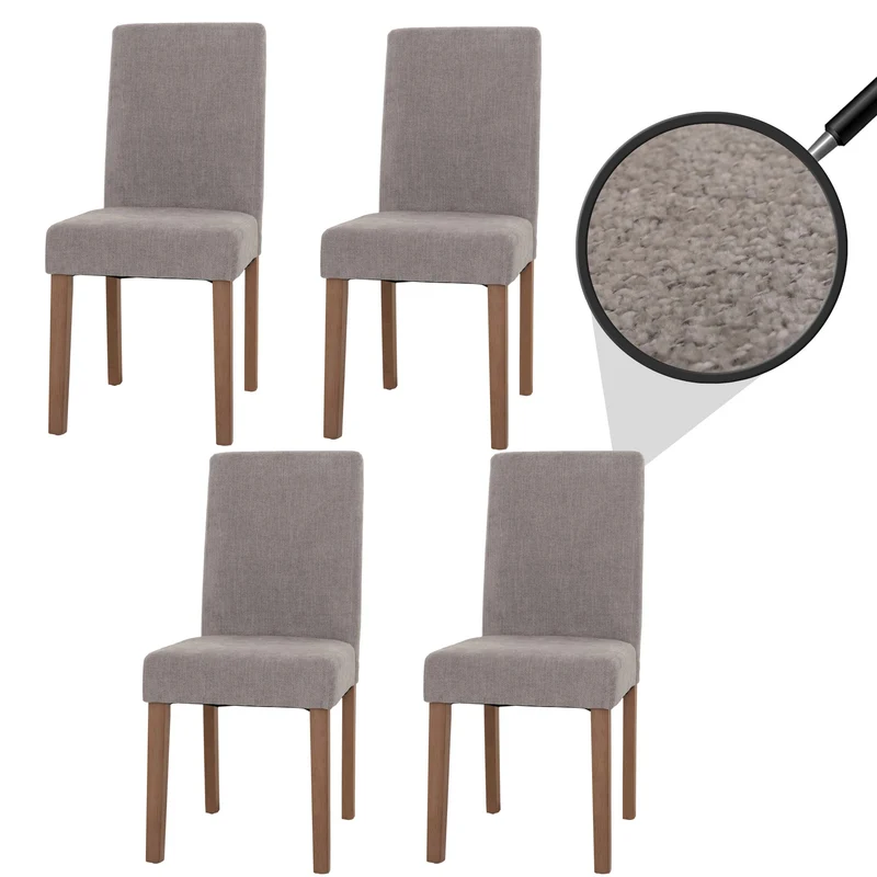 Lot de 4 chaises de salle à manger dossier haut tissu chenille gris clair bois massif naturel 04_0007516