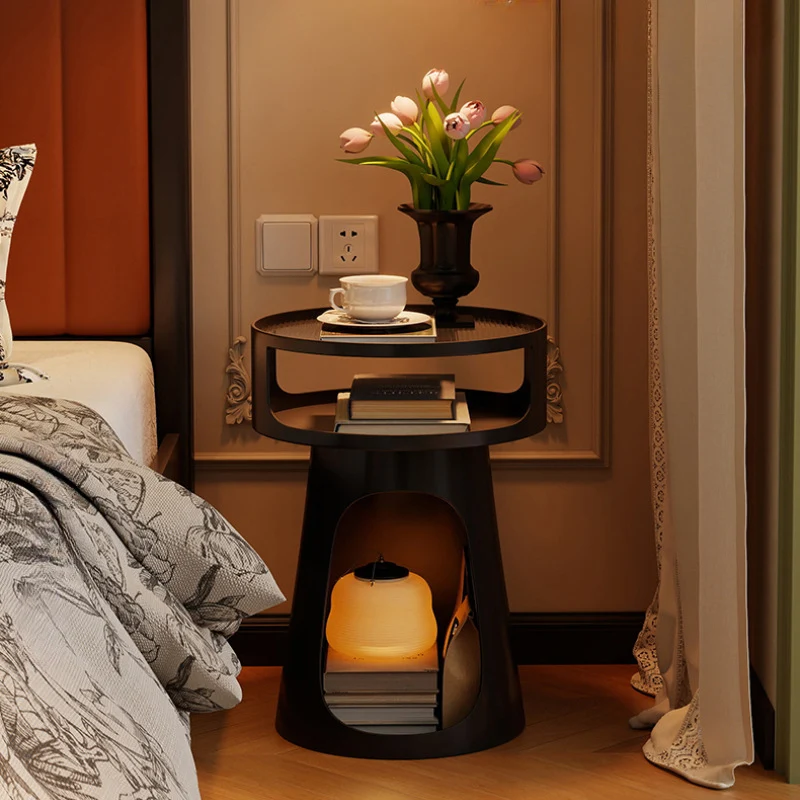 Contemporary Industrial Lighthouse Shape Carbon Steel Tempered Glass End Table 3-Tier For Bedroom