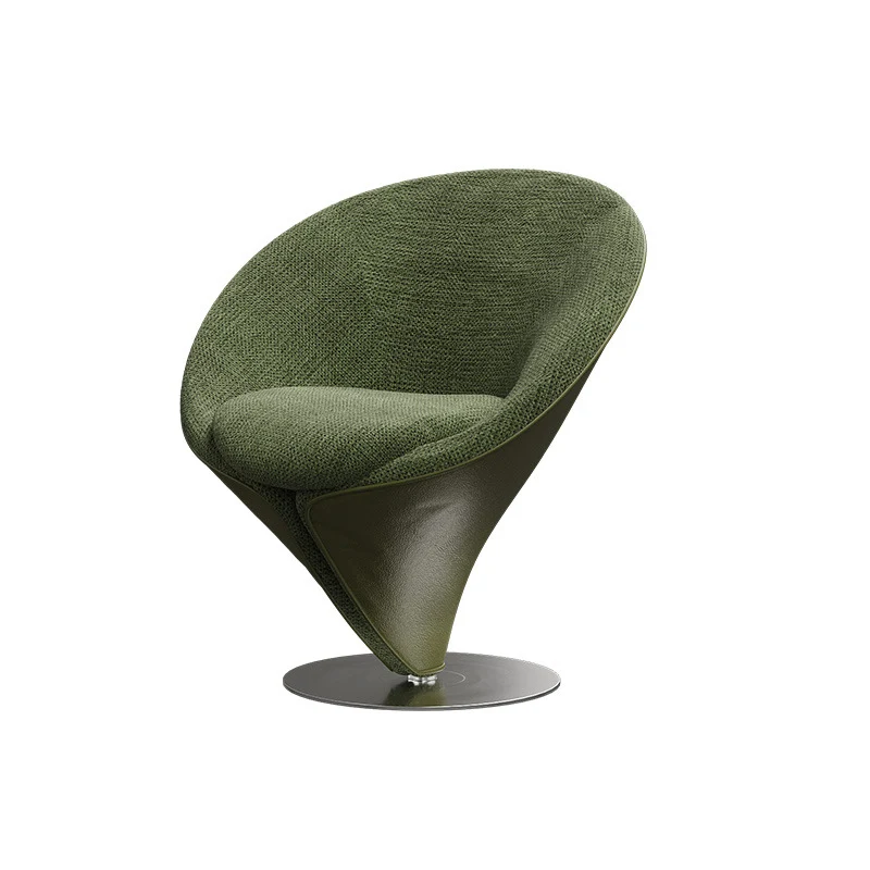 Traditional Chinese Velvet Wood Metal Faux Leather Swivel Round Curved Accent Chair Backrest For Living Room