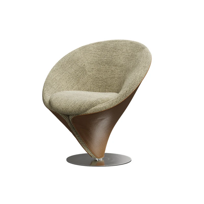 Traditional Chinese Velvet Wood Metal Faux Leather Swivel Round Curved Accent Chair Backrest For Living Room