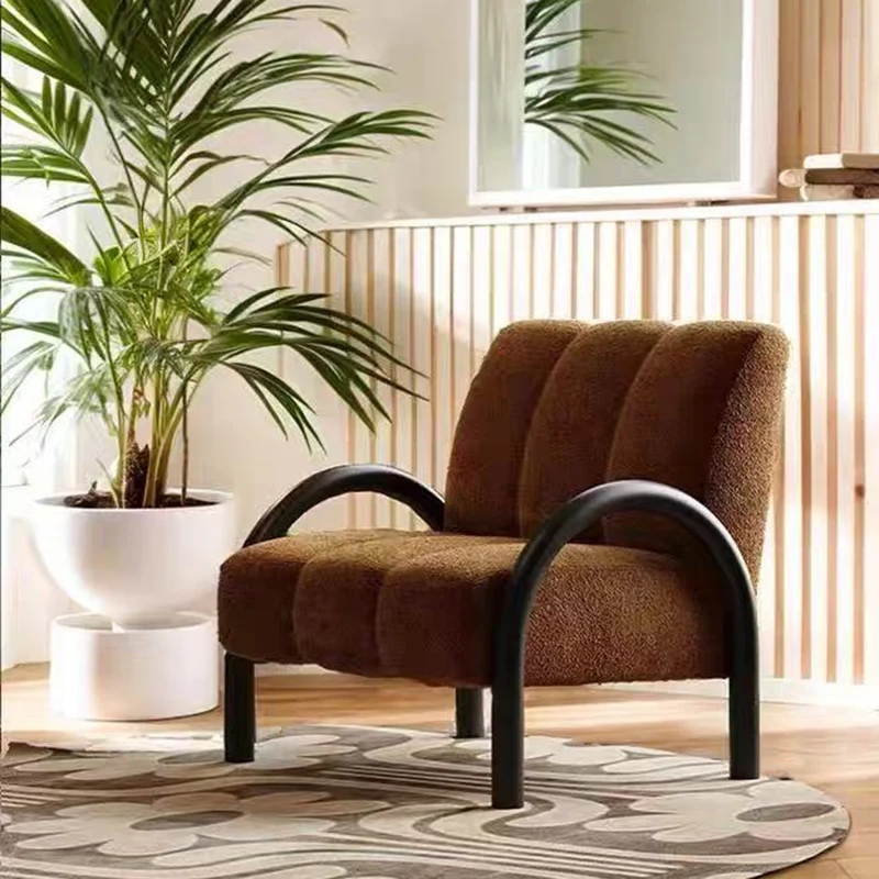 Contemporary Scandinavian Chenille Carbon Steel Curved Square Accent Chair With Backrest Armrests For Living Room