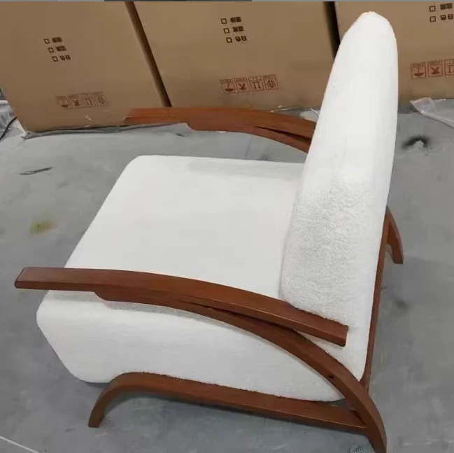 Contemporary Creative Teddy Fleece Carbon Steel Curved Square Accent Chair With Backrest Armrests For Living Room