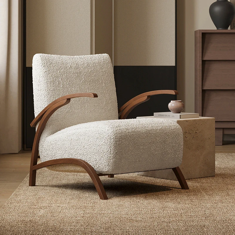 Contemporary Creative Teddy Fleece Carbon Steel Curved Square Accent Chair With Backrest Armrests For Living Room
