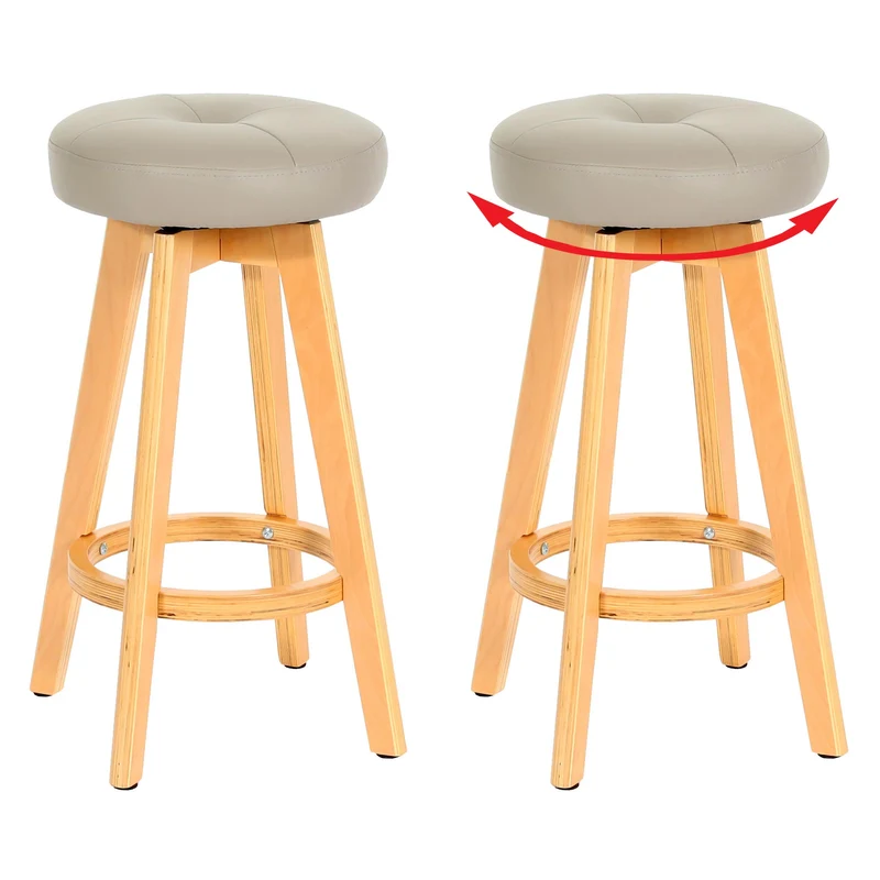 Lot de 2 tabourets de bar pivotants 360° avec repose pieds similicuir taupe bois clair 04_0007471