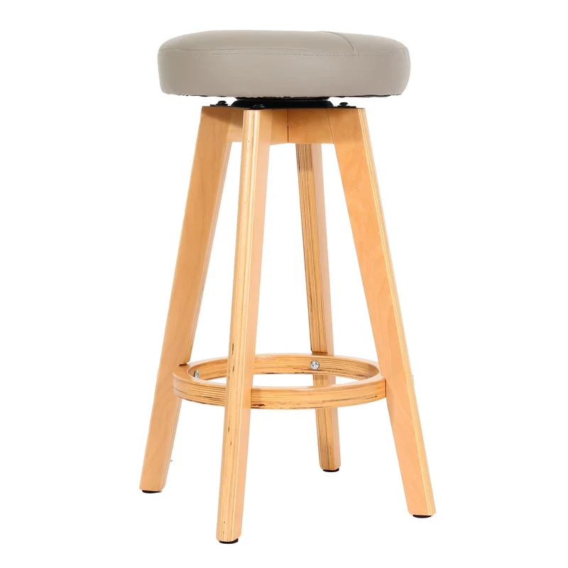 Lot de 2 tabourets de bar pivotants 360° avec repose pieds similicuir taupe bois clair 04_0007471