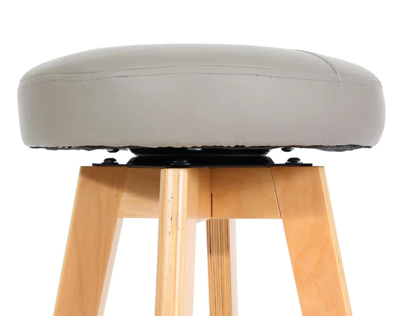 Lot de 2 tabourets de bar pivotants 360° avec repose pieds similicuir taupe bois clair 04_0007471