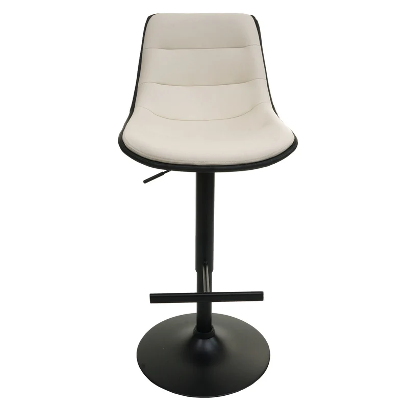 Lot de 2 tabourets de bar pivotants 360° réglables en hauteur avec dossier similicuir crème beige métal noir 04_0007463