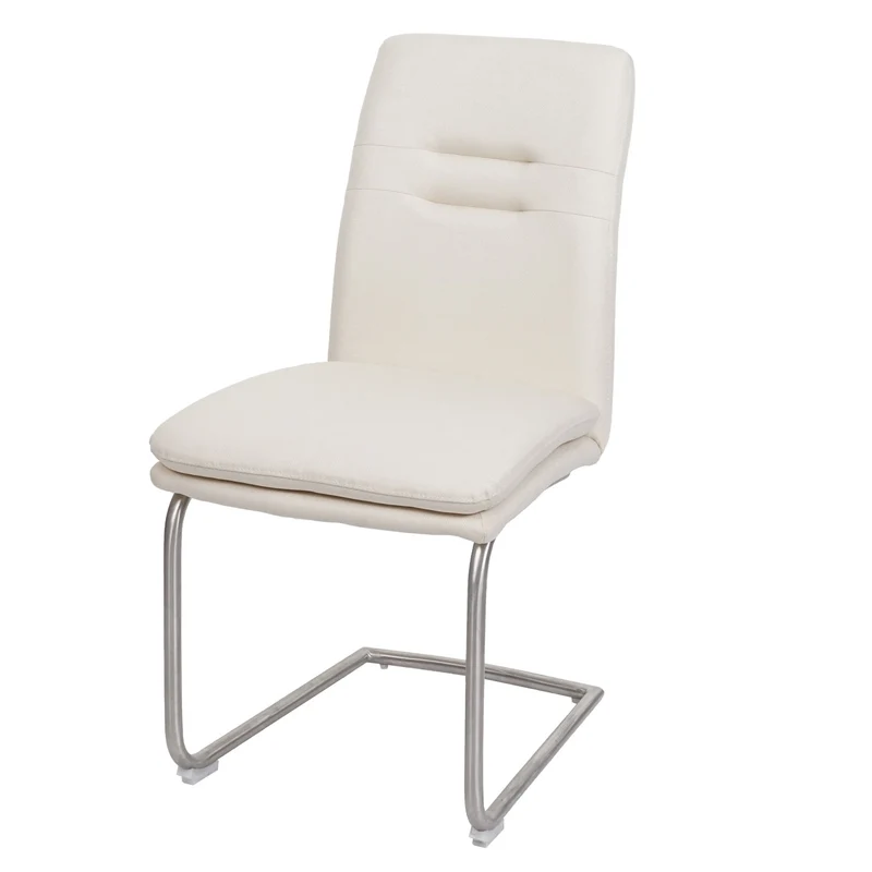 Lot de 2 chaises de salle à manger luge rembourrées tissu crème beige acier inoxydable brossé 04_0007355