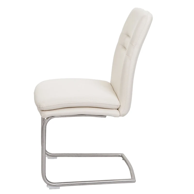 Lot de 2 chaises de salle à manger luge rembourrées tissu crème beige acier inoxydable brossé 04_0007355
