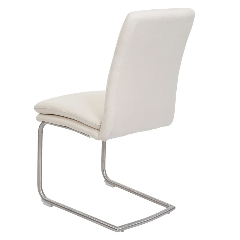Lot de 2 chaises de salle à manger luge rembourrées tissu crème beige acier inoxydable brossé 04_0007355