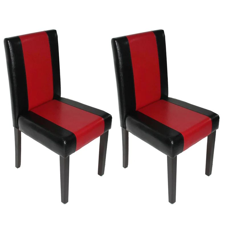 Lot de 2 chaises de salle à manger chaises de cuisine littau simili cuir noir-rouge pieds foncés 04_0007340
