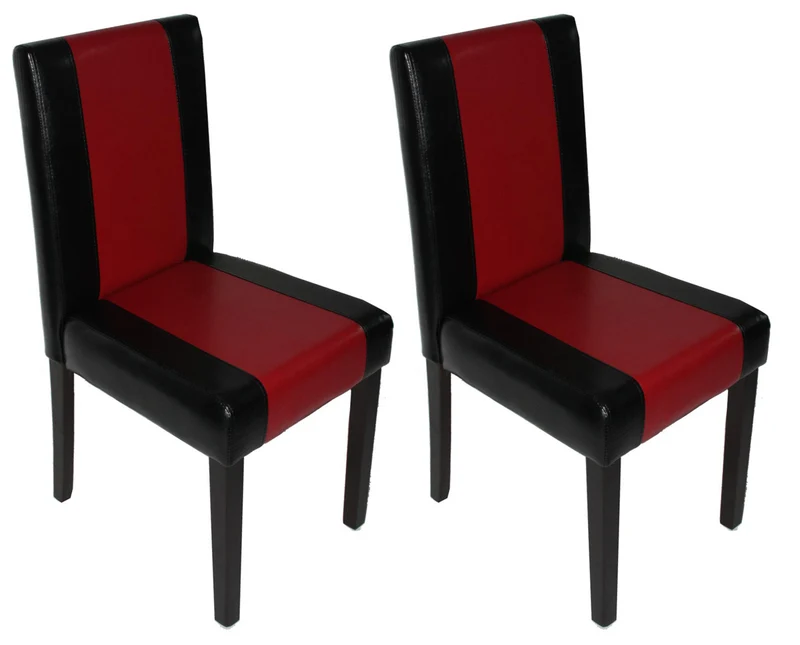 Lot de 2 chaises de salle à manger chaises de cuisine littau simili cuir noir-rouge pieds foncés 04_0007340