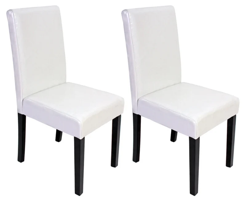 Lot de 2 chaises de salle à manger dossier haut cuir blanc bois massif foncé 04_0007336