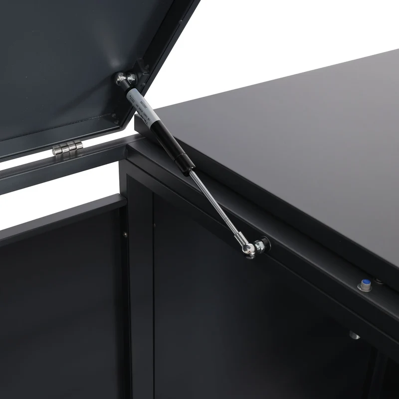 Cache poubelles double extensible avec fermeture à clé et code 117x142x98 cm métal anthracite aspect bois cerisier foncé 04_0007010