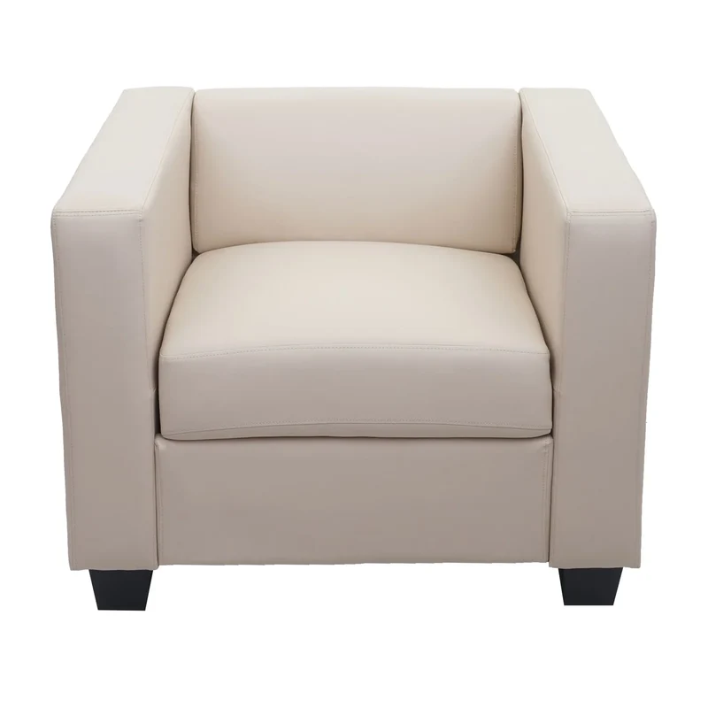 Fauteuil lounge moderne 70x86x75 cm rembourré avec accoudoirs simili cuir crème 04_0011581