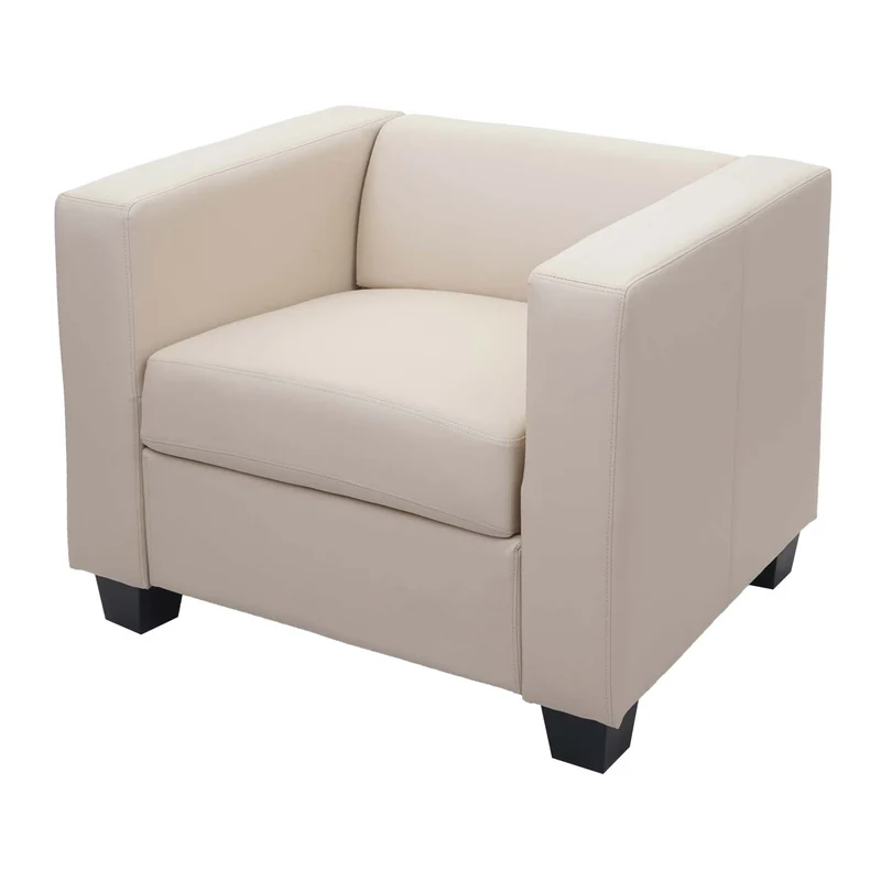 Fauteuil lounge moderne 70x86x75 cm rembourré avec accoudoirs simili cuir crème 04_0011581