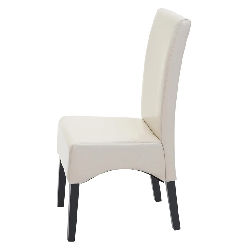 Chaise de salle à manger rembourrée avec dossier haut cuir et simili cuir crème pieds bois foncé 04_0010858