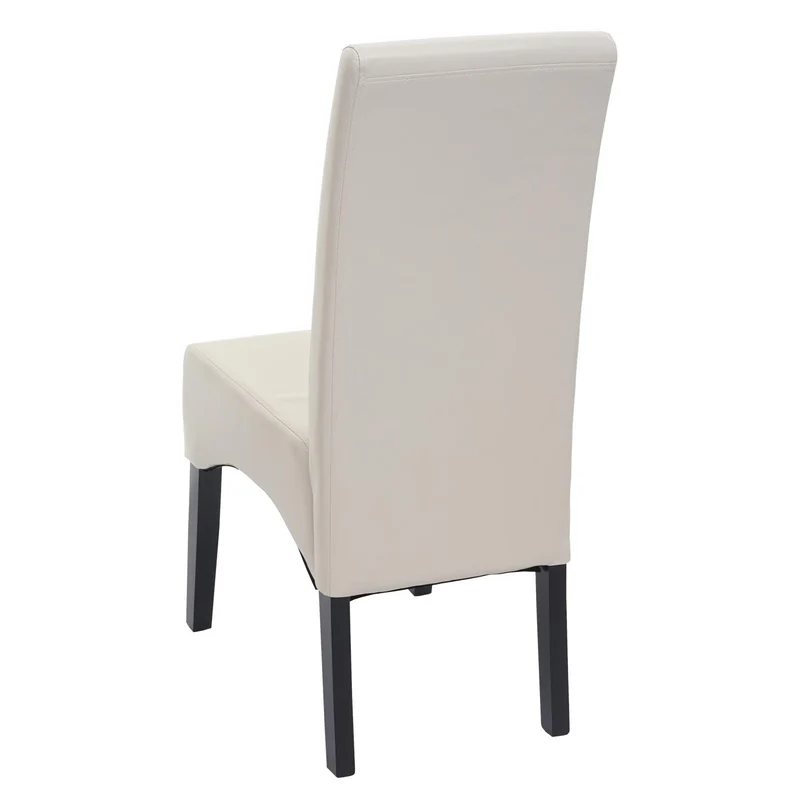 Chaise de salle à manger rembourrée avec dossier haut cuir et simili cuir crème pieds bois foncé 04_0010858
