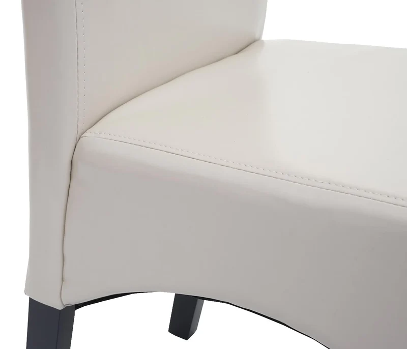 Chaise de salle à manger rembourrée avec dossier haut cuir et simili cuir crème pieds bois foncé 04_0010858