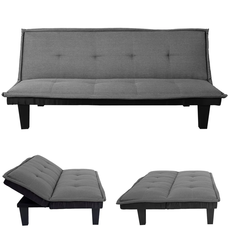 Canapé convertible 3 places avec dossier réglable fonction lit tissu gris foncé 04_0011169