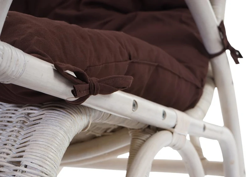 Fauteuil à bascule rétro en rotin blanc avec coussin épais rembourré marron 04_0011393