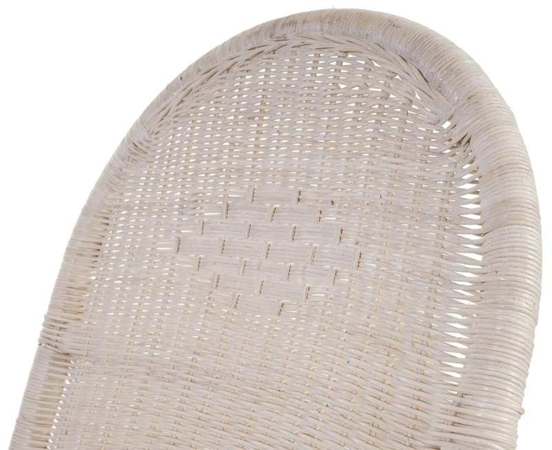 Fauteuil à bascule rétro en rotin blanc avec coussin épais rembourré marron 04_0011393