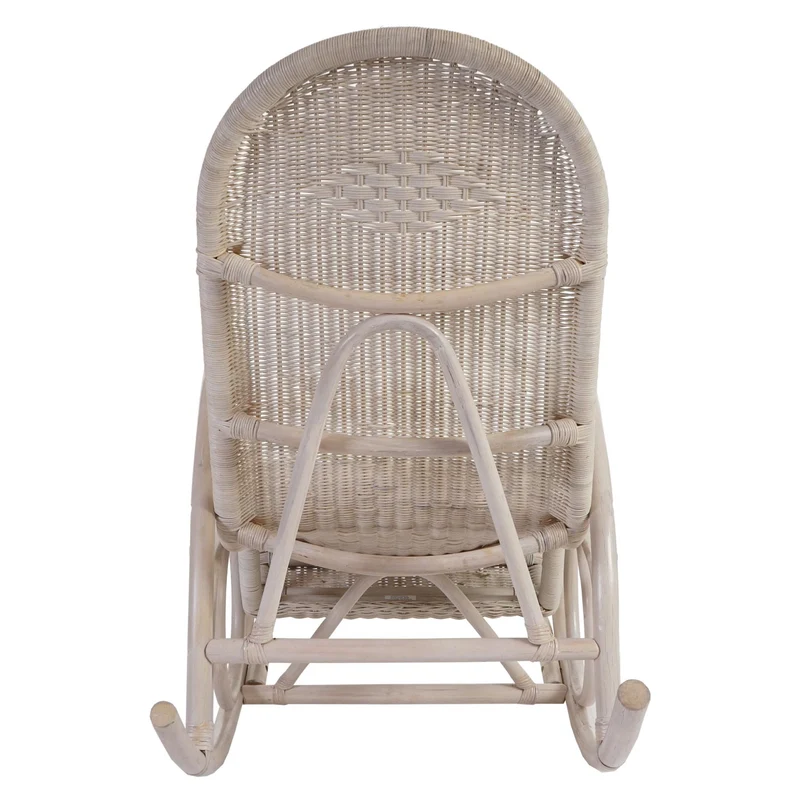 Fauteuil à bascule rétro en rotin blanc avec coussin épais rembourré marron 04_0011393