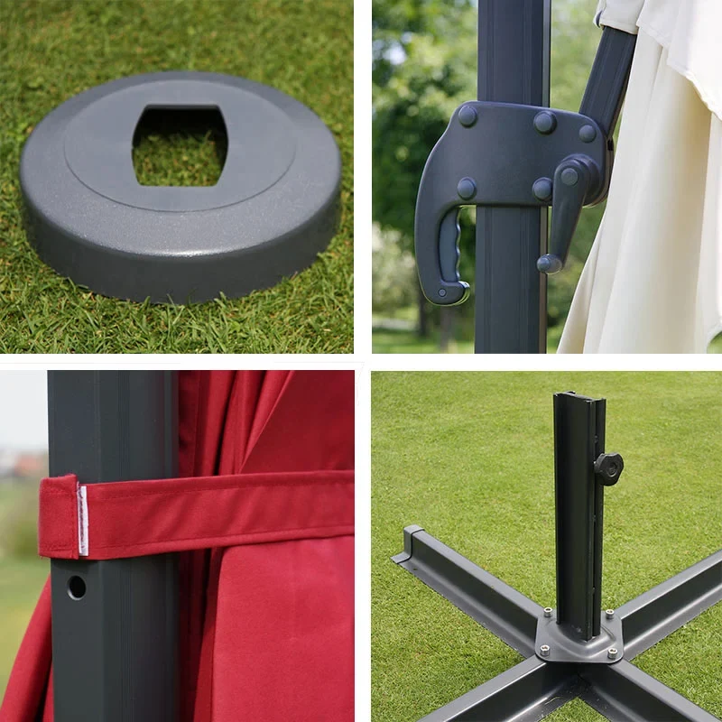 Parasol déporté professionnel 3x4 m inclinable non orientable avec pied croix inclus aluminium acier polyester crème 04_0011228