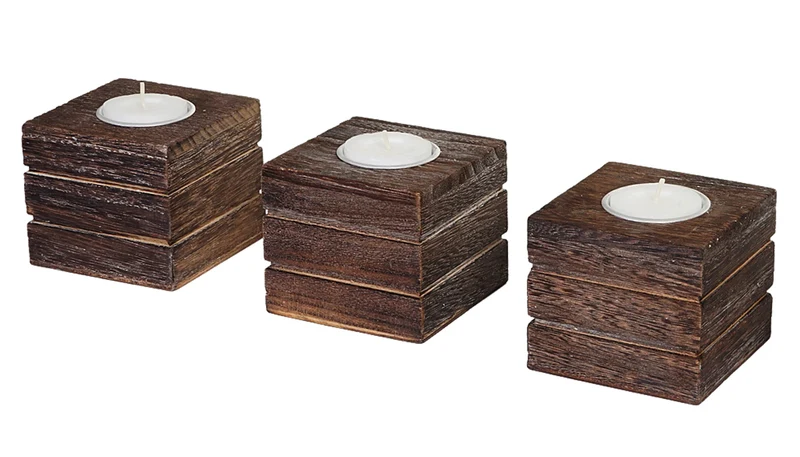 Lot de 3 porte bougies photophores style vintage 7x8x8 cm bois de paulownia marron 04_0011385