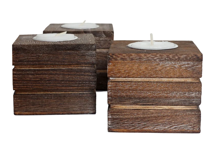 Lot de 3 porte bougies photophores style vintage 7x8x8 cm bois de paulownia marron 04_0011385