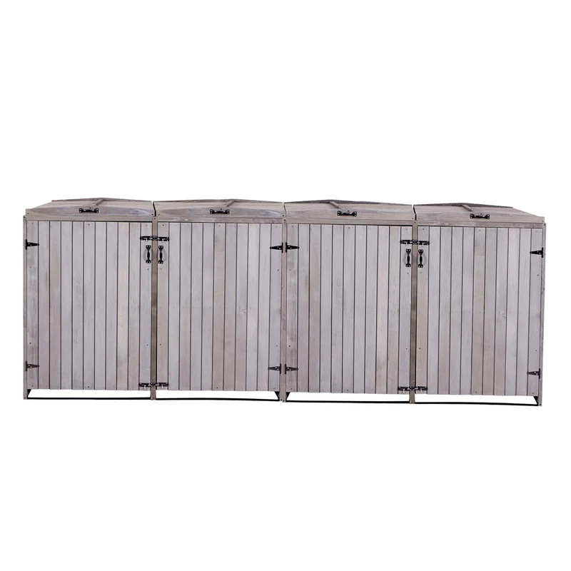 Cache poubelles XL 4 bacs extensible avec couvercles et portes verrouillables 126x316x98 cm bois de sapin anthracite gris 04_0010880
