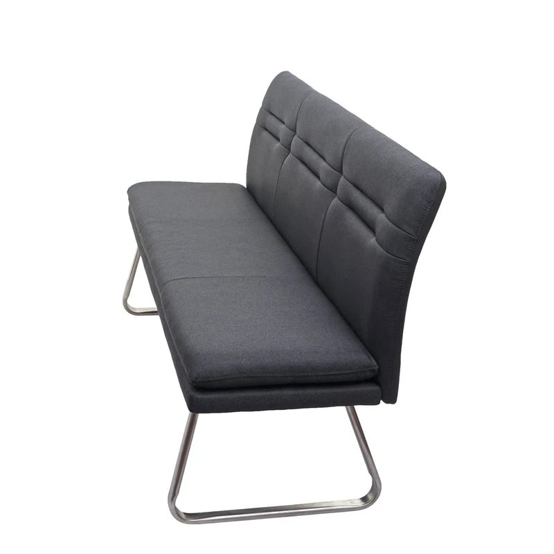 Banc de salle à manger rembourré avec dossier 160 cm tissu polyester gris acier inoxydable brossé 04_0010904