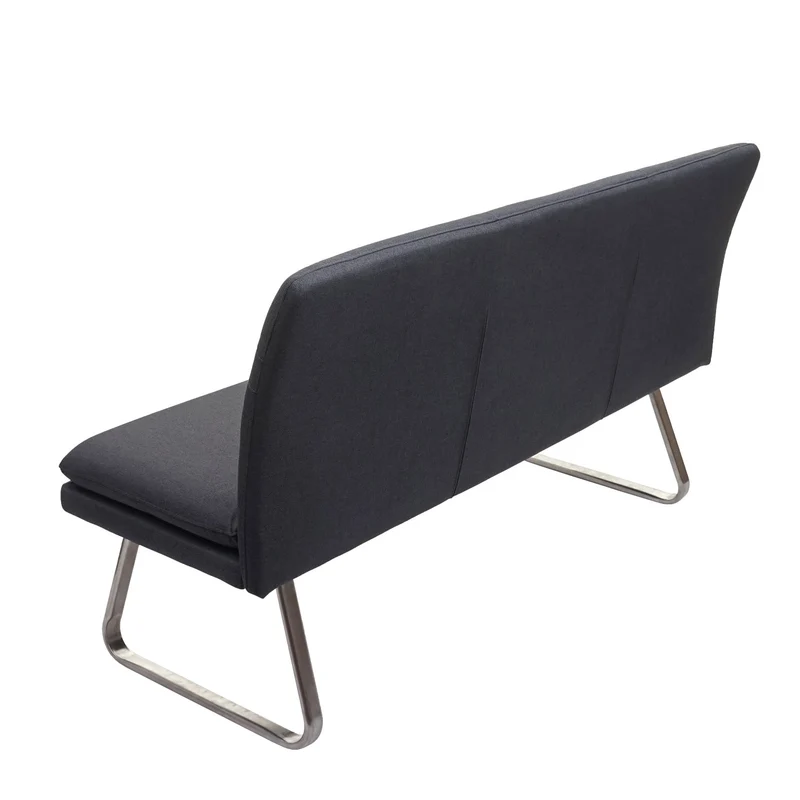 Banc de salle à manger rembourré avec dossier 160 cm tissu polyester gris acier inoxydable brossé 04_0010904