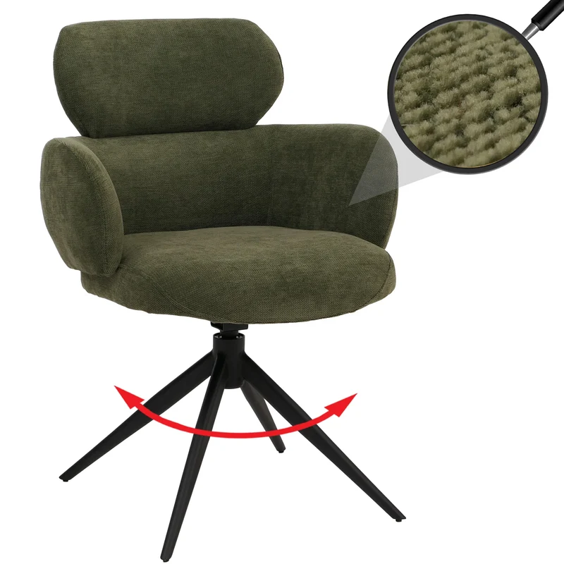 Chaise de salle à manger design contemporain pivotante avec fonction Auto-Return en tissu chenille olive 04_0009366