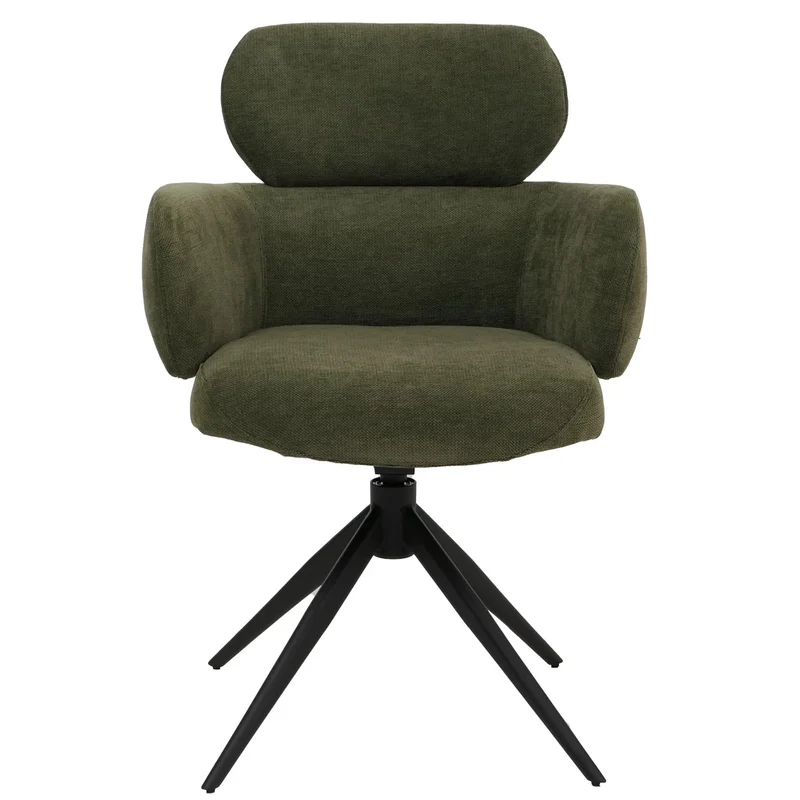 Chaise de salle à manger design contemporain pivotante avec fonction Auto-Return en tissu chenille olive 04_0009366