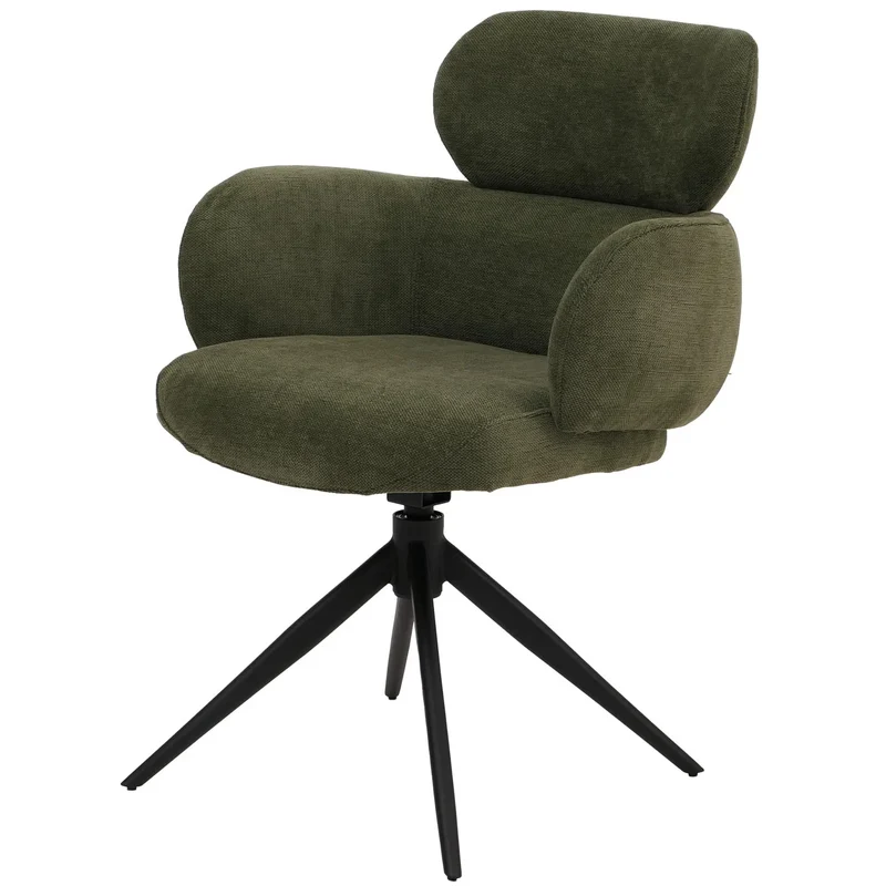 Chaise de salle à manger design contemporain pivotante avec fonction Auto-Return en tissu chenille olive 04_0009366