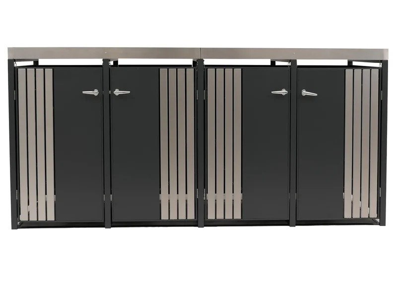 Cache poubelles quadruple avec jardinière intégrée 125x260x84 cm acier galvanisé inox anthracite 04_0009312