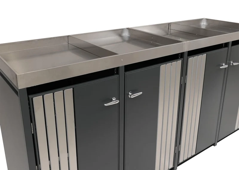Cache poubelles quadruple avec jardinière intégrée 125x260x84 cm acier galvanisé inox anthracite 04_0009312