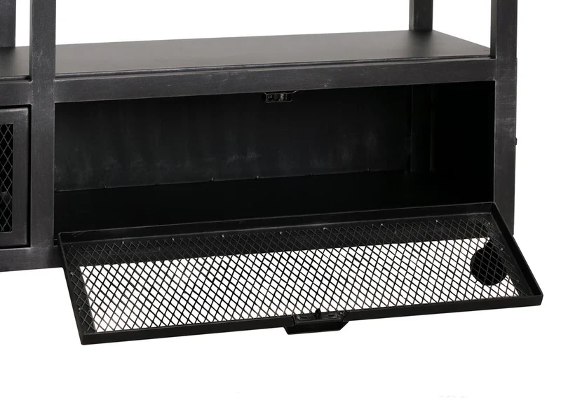 Meuble TV industriel sur roulettes avec rangements 55x130x36 cm métal noir bois marron 04_0010074